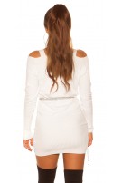 Sexy gebreide jurk/langetrui carmen halslijn wit